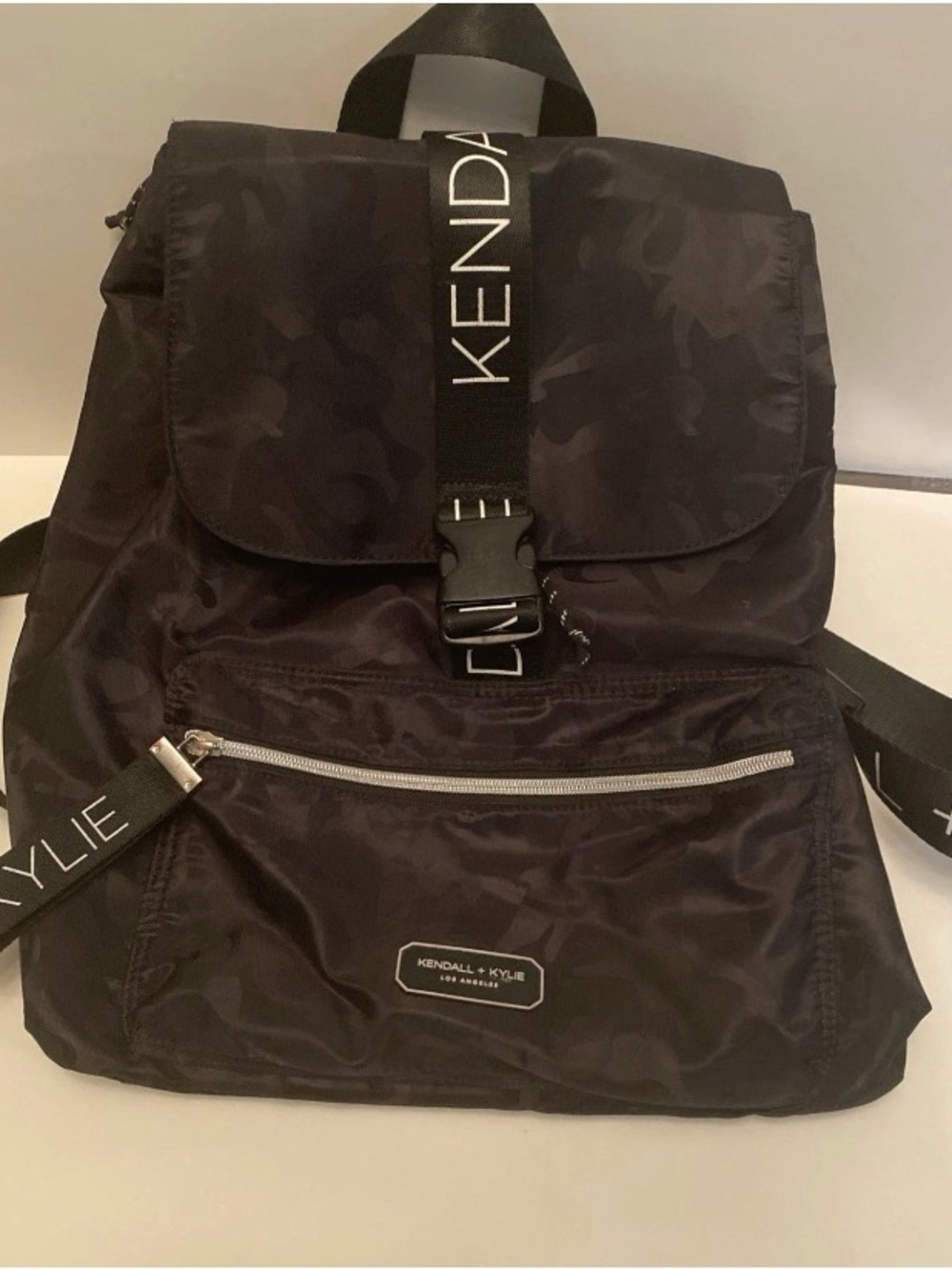 Kendall & Kylie Black Nylon Logo Strap Backpack